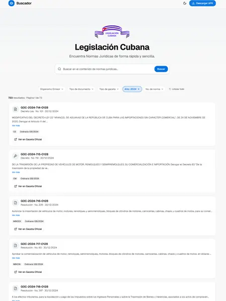 Captura de pantalla del proyecto Buscador de Legislación Cubana